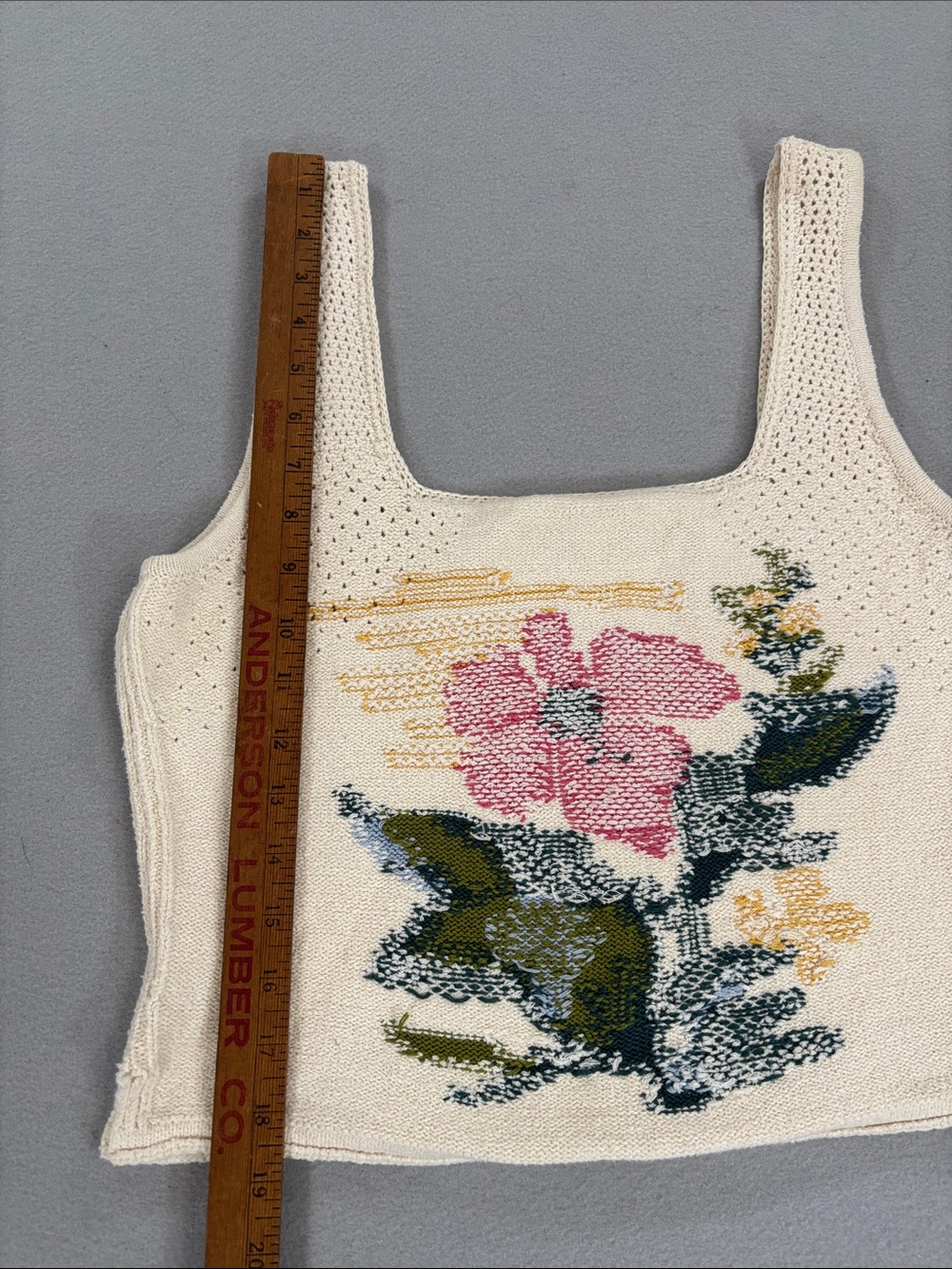 Pilcro Anthropologie Cream Floral Knit Tank Top cotton knit S - Picture 4 of 10